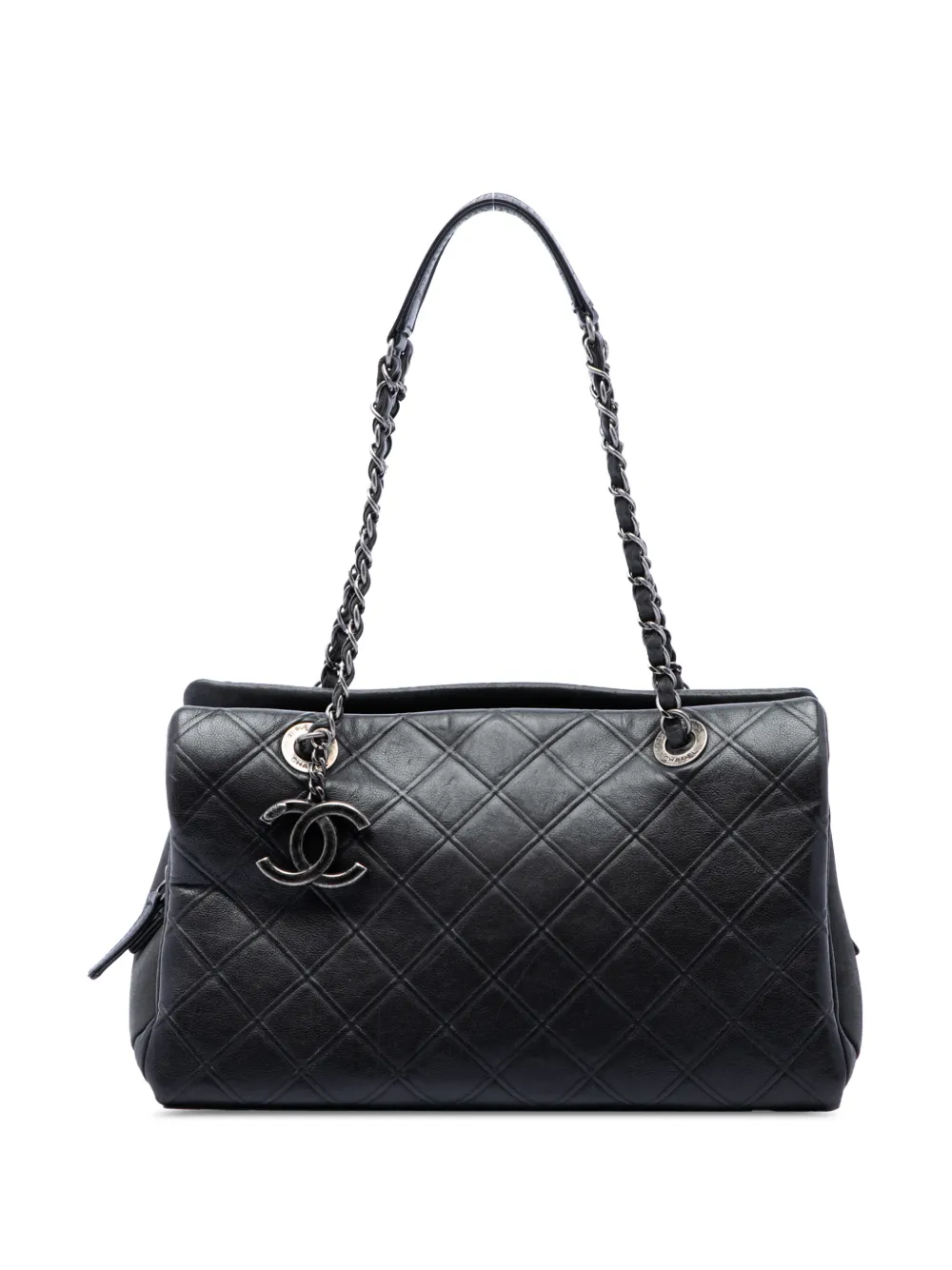 CHANEL Pre-Owned 2013-2014 Large CC Diamond Embossed Calfskin Zip Shopping tote bag - Schwarz