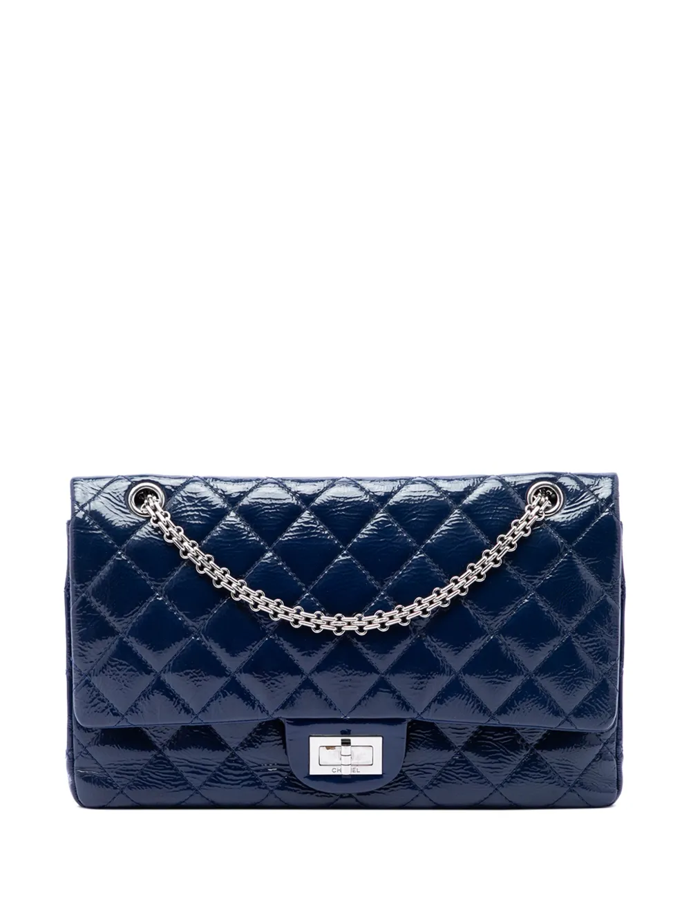 CHANEL Pre-Owned 2010-2011 Quilted Crinkled Patent Reissue 2.55 Double Flap 227 shoulder bag - Blue