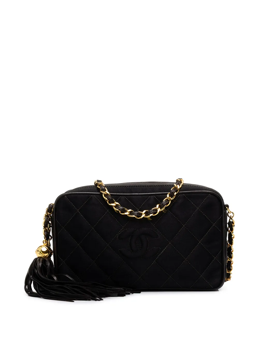 CHANEL Pre-Owned 1991-1994 CC Diamond Quilted Satin Tassel Camera Bag crossbody bag - Schwarz