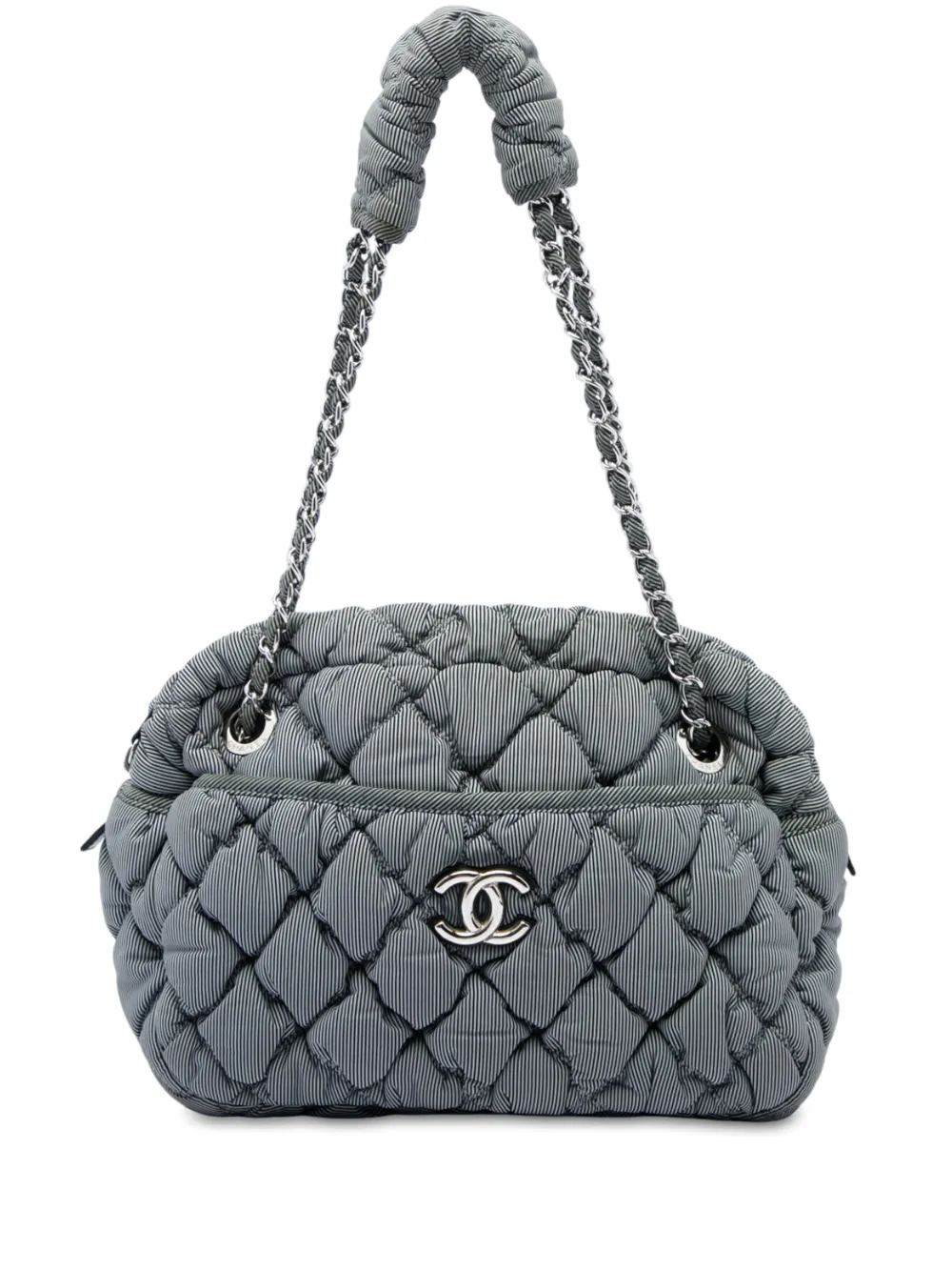 CHANEL Pre-Owned 2009-2010 Quilted Striped Nylon Bubble shoulder bag - Grey