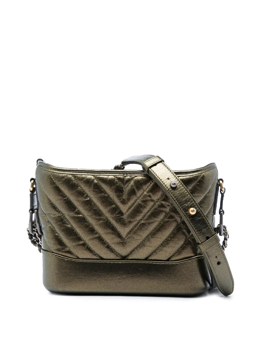 CHANEL Pre-Owned 2019 Small Chevron Quilted Metallic Aged Calfskin Gabrielle crossbody bag - Braun