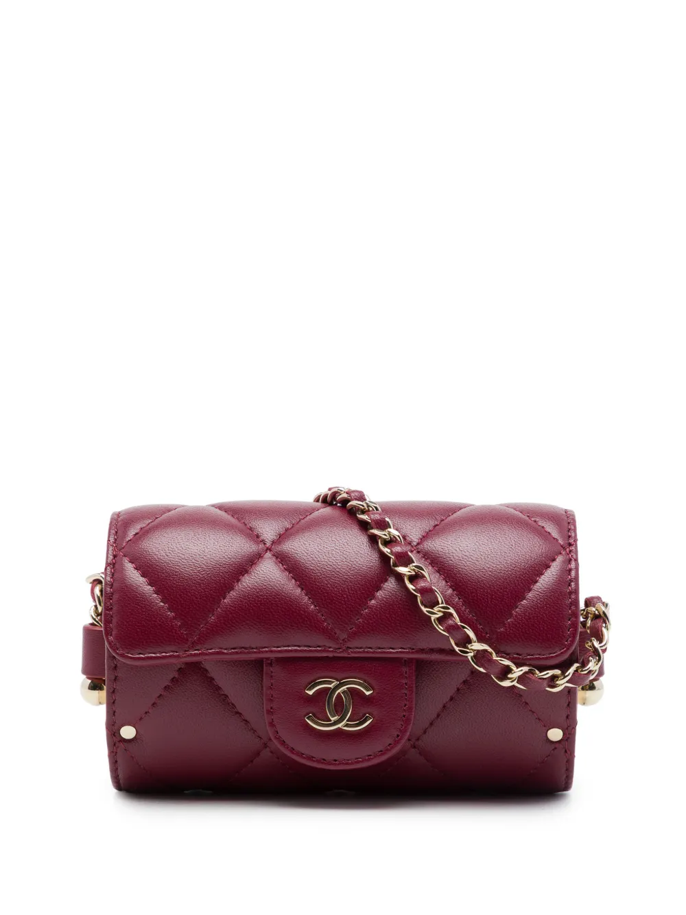 CHANEL Pre-Owned 2021 Quilted Lambskin Box Of Secrets Card Holder With Chain crossbody bag - Red
