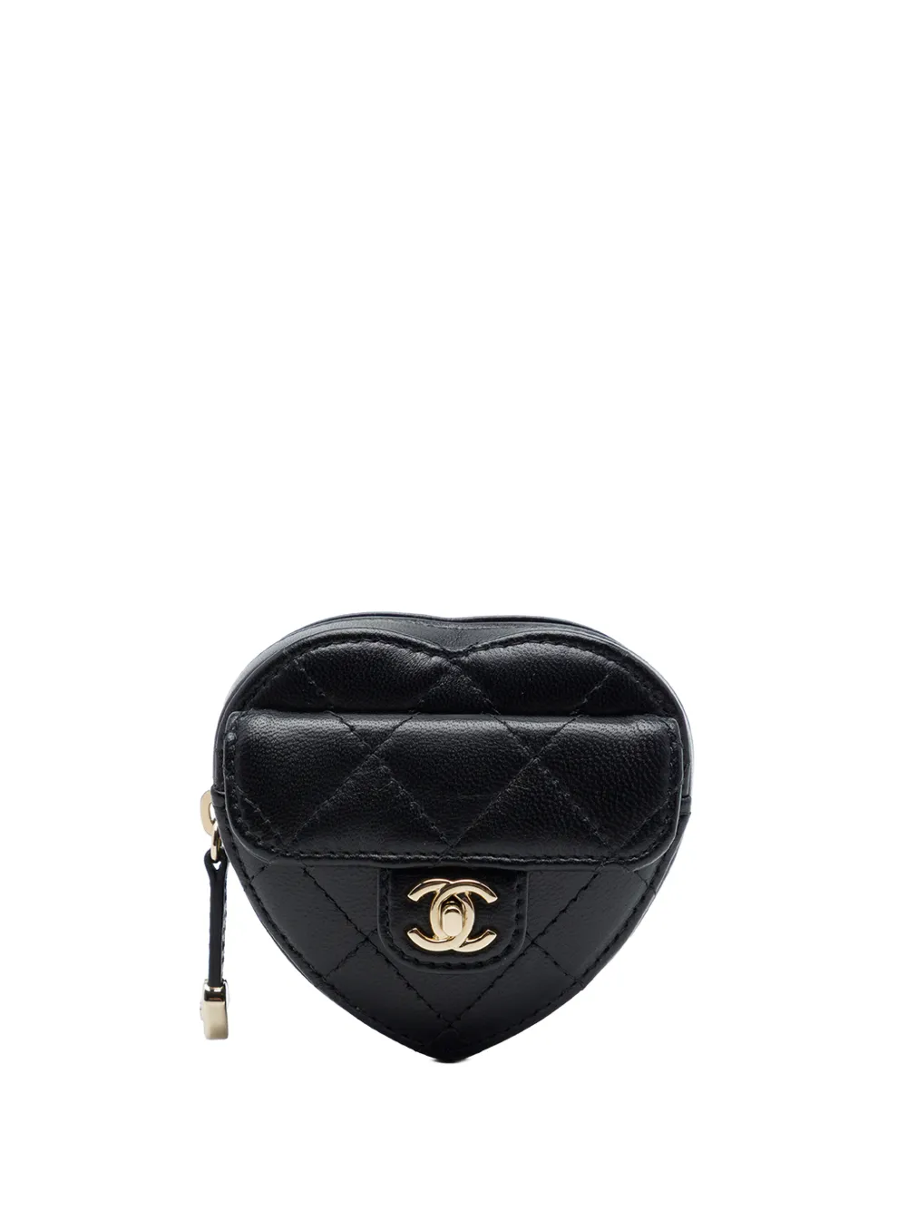 CHANEL Pre-Owned 2021 Lambskin CC In Love Heart Zipped Arm Purse coin pouch - Black