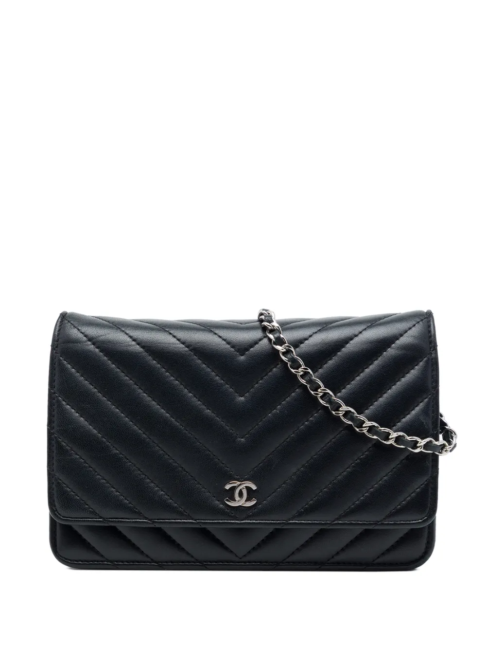 CHANEL Pre-Owned 2017-2018 CC Chevron Lambskin Wallet On Chain crossbody bag - Black