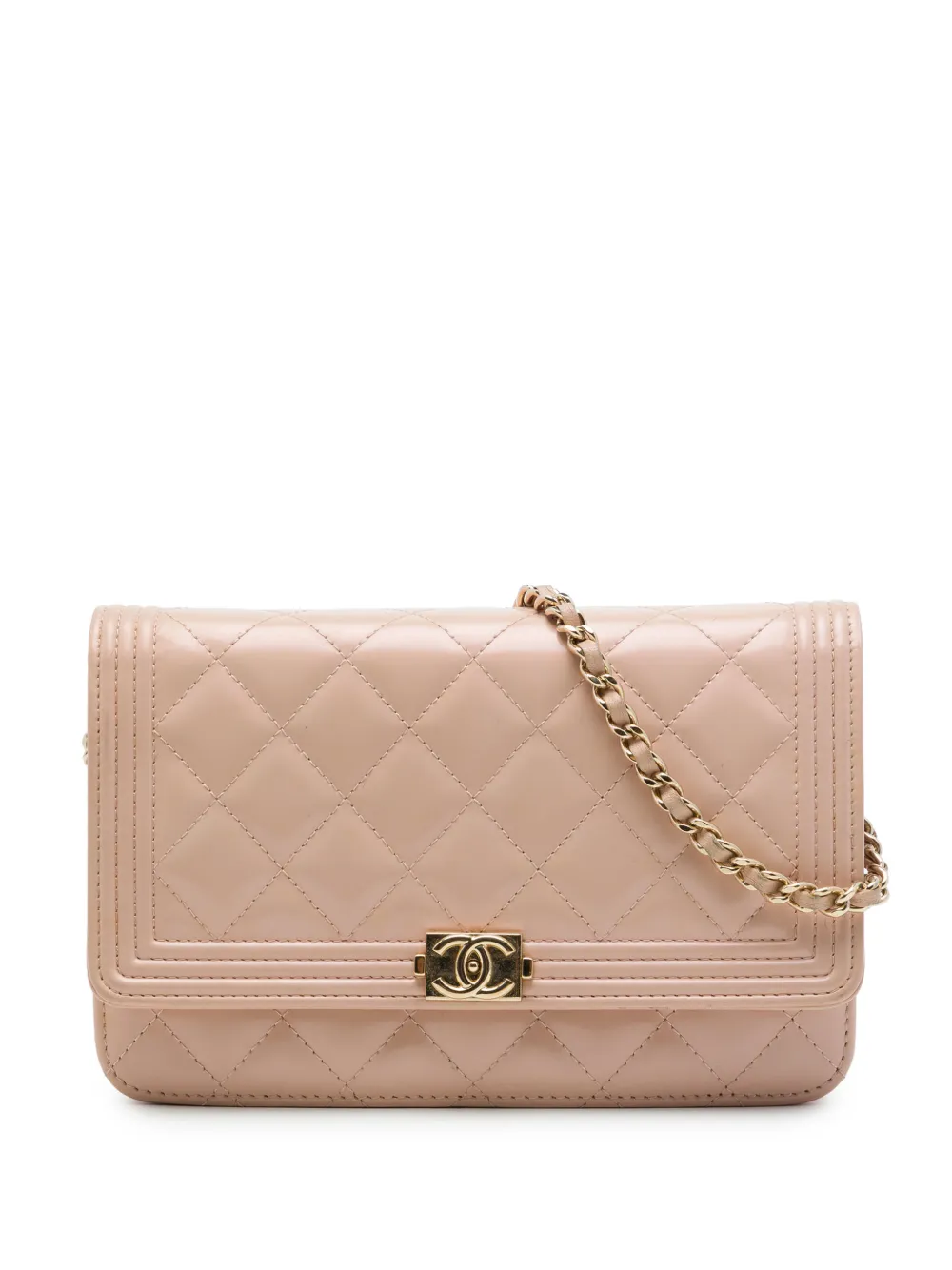 CHANEL Pre-Owned 2016-2017 Quilted Patent Boy Wallet on Chain crossbody bag - Braun