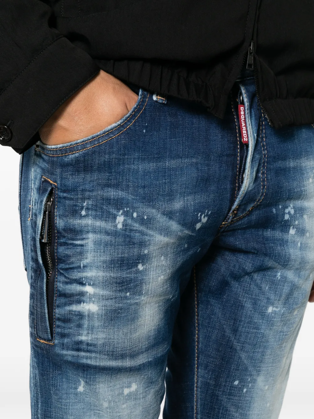 DSQUARED2 paint-splatter whiskered jeans Blauw