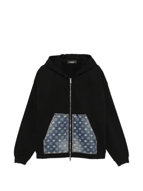 DSQUARED2 monogram-print denim-patch hoodie