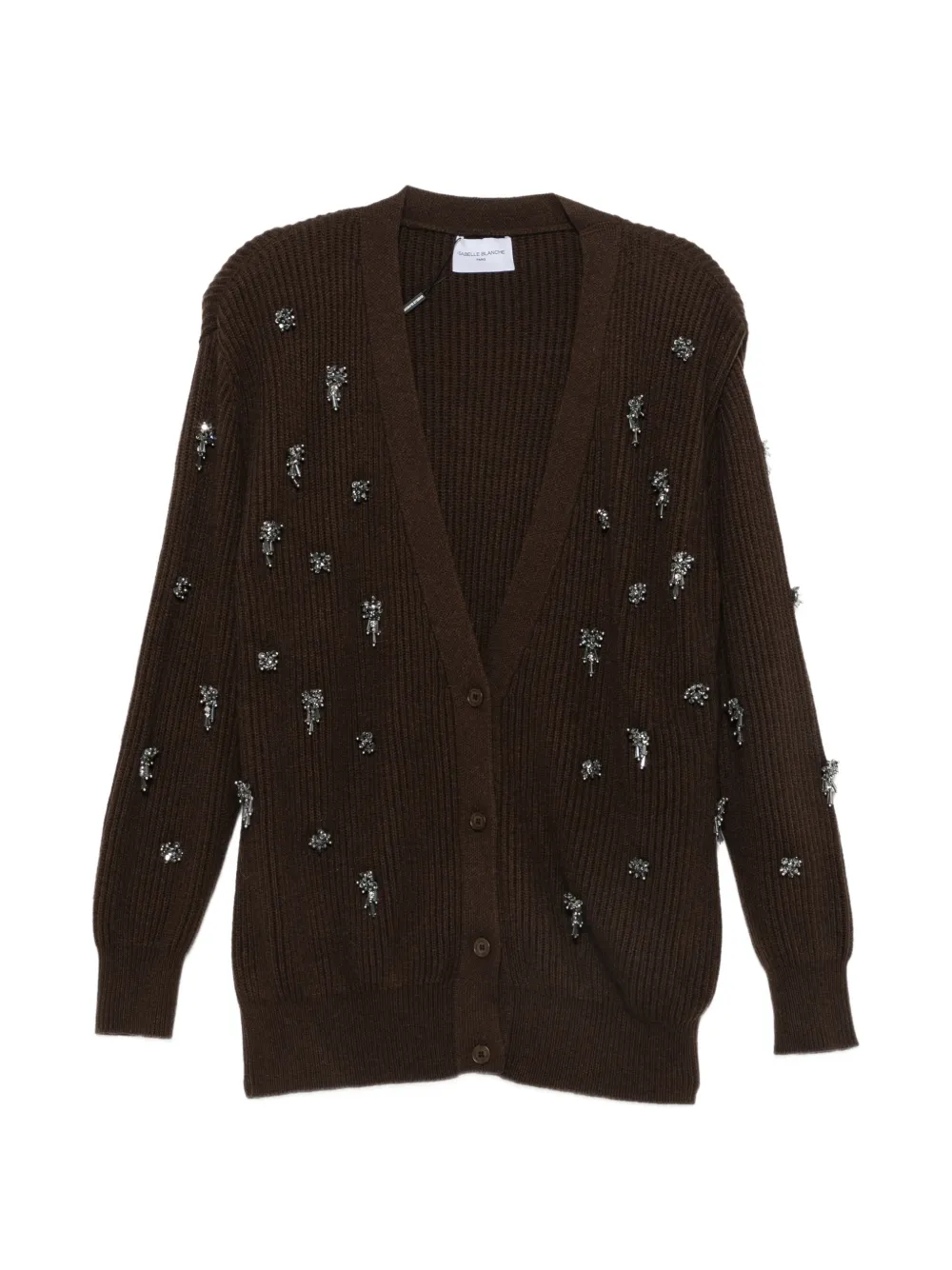 Isabelle Blanche crystal-embellished ribbed-knit cardigan - Braun