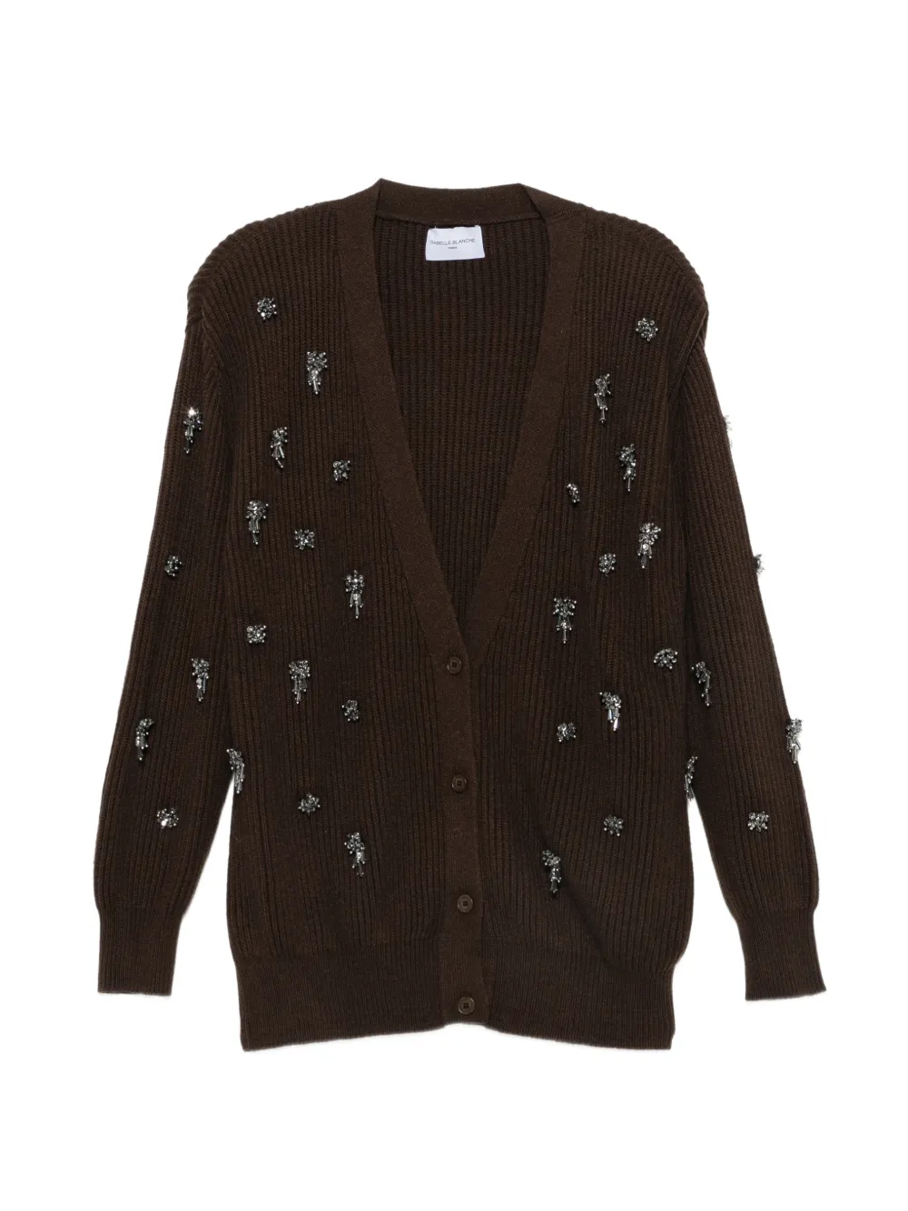 Isabelle Blanche crystal-embellished ribbed-knit cardigan - Marrone