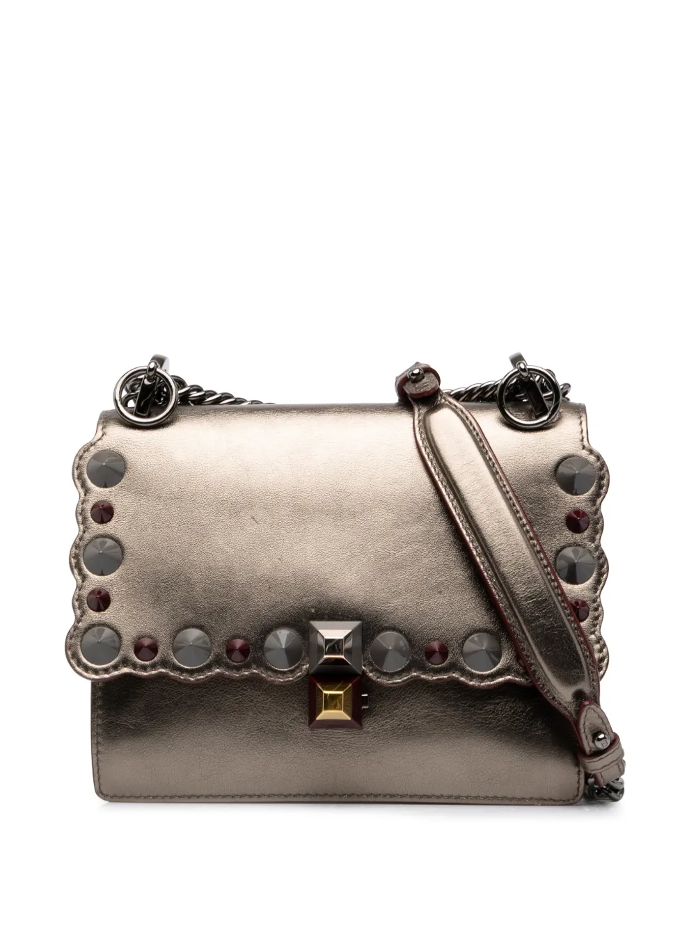 Fendi Pre-Owned 2010-2026 Mini Scalloped Metallic Studded Leather Kan I crossbody bag - Gold