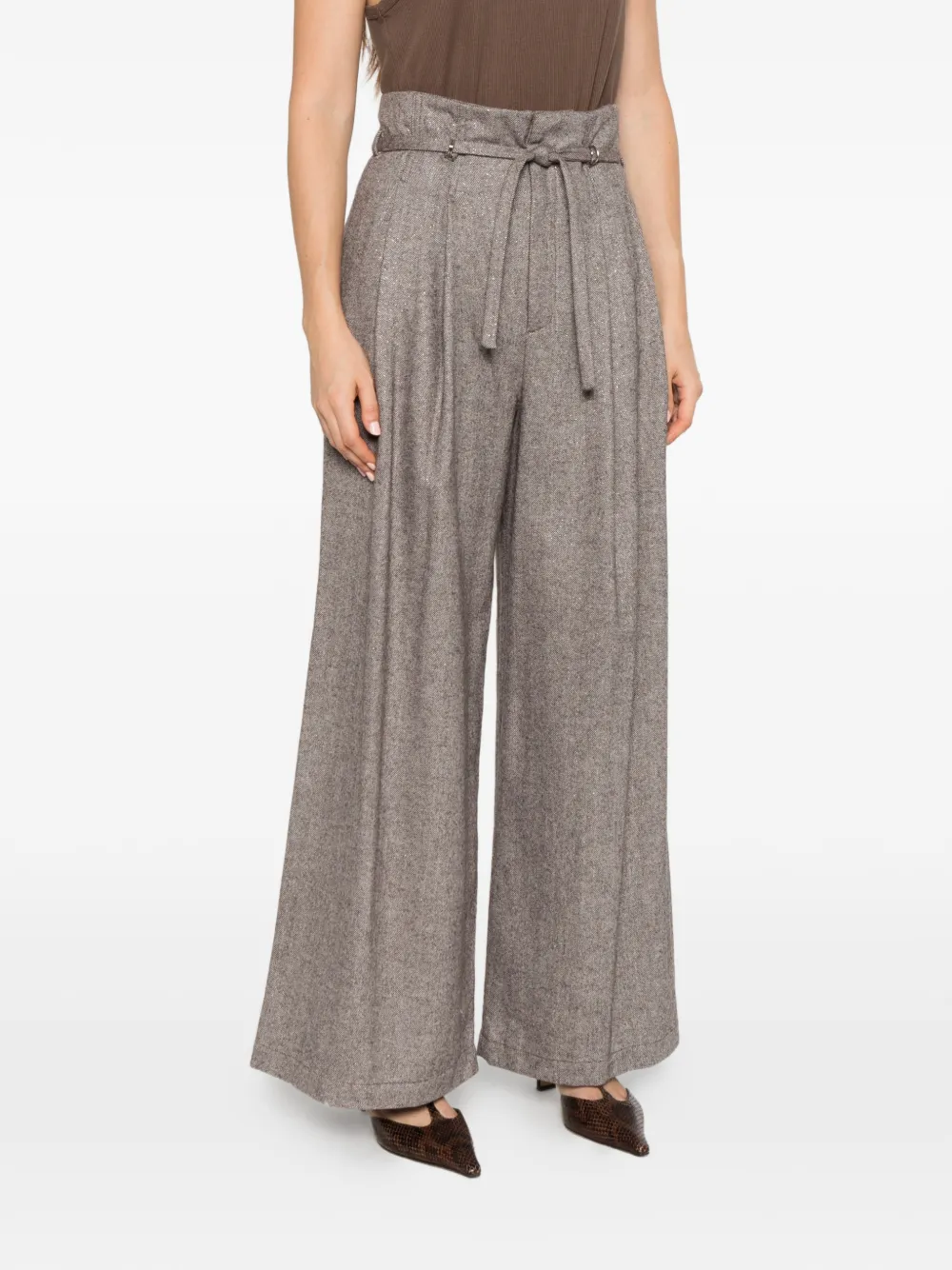 Isabelle Blanche herringbone paperbag trousers Bruin