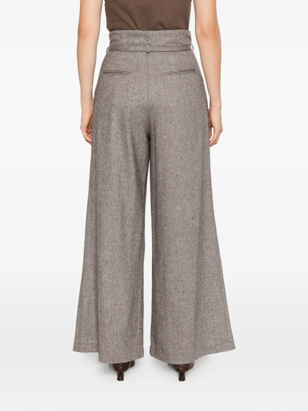 Isabelle Blanche herringbone paperbag trousers Bruin