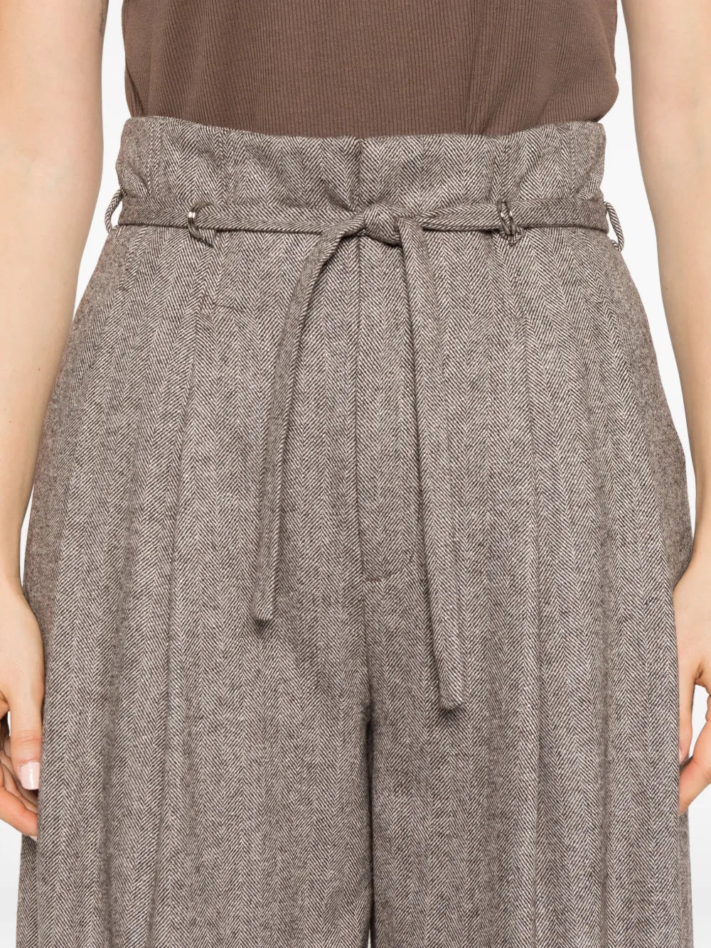 Isabelle Blanche herringbone paperbag trousers Bruin