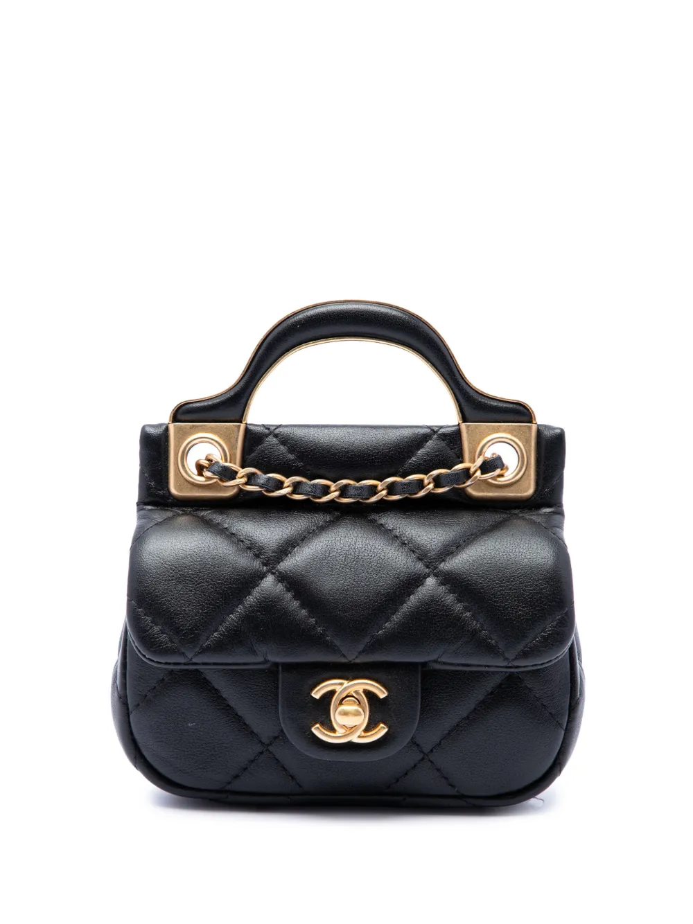 CHANEL Pre-Owned 2021 CC Quilted Calfskin Lady Card Holder with Chain Top Handle Bag satchel - Schwarz