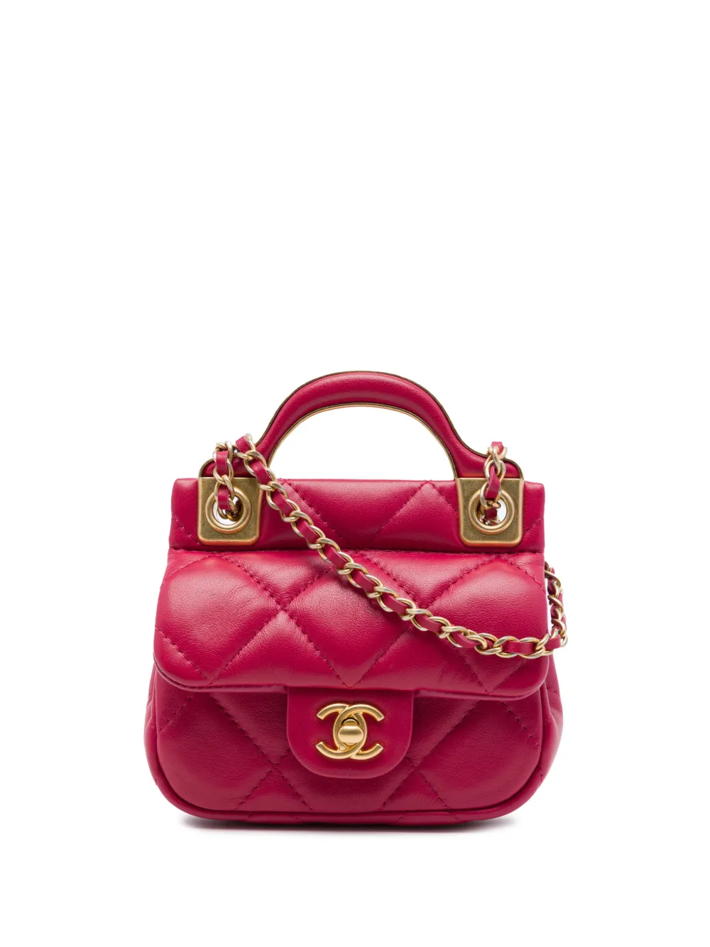 CHANEL Pre-Owned 2021 Quilted Calfskin Lady Card Holder with Chain Top Handle Bag satchel - Pink