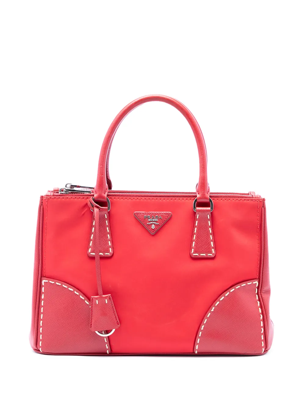 Prada Pre-Owned 2010-2026 Medium Tessuto and Saffiano Stitch Galleria Double Zip satchel - Rosso