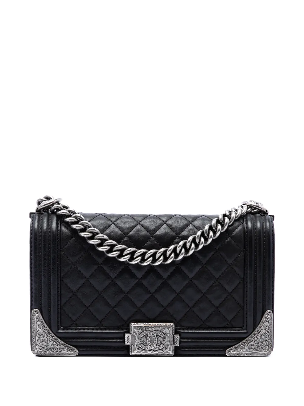 CHANEL Pre-Owned 2014 Paris Dallas Medium Quilted Calfskin Cowboy Boy Flap crossbody bag - Black