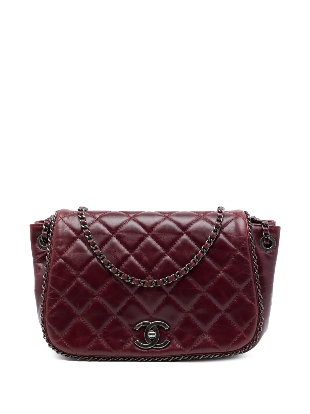 CHANEL Pre-Owned 2015-2016 Small Quilted Calfskin CC Enchained Accordion Flap crossbody bag - Red