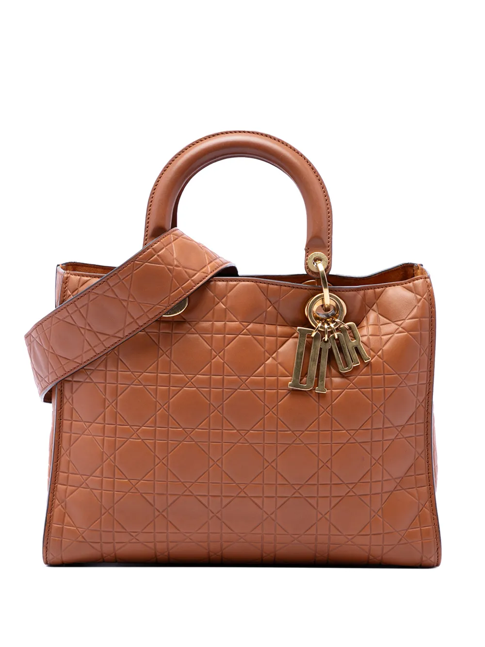 Christian Dior Pre-Owned 2017 Large Ultra Matte Calfskin Cannage Embossed Lady Dior satchel - Braun