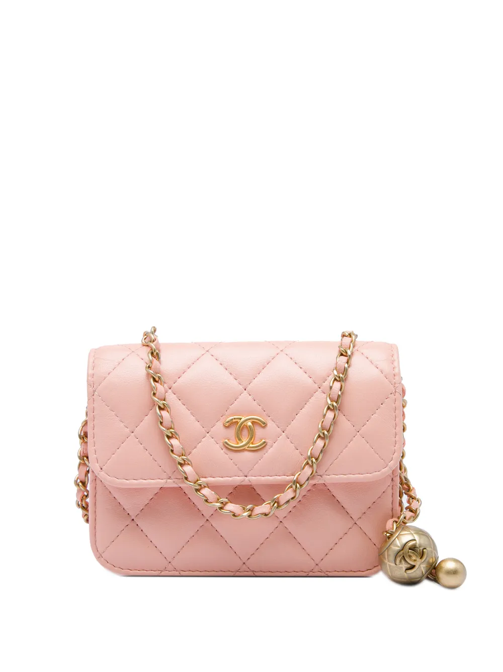 CHANEL Pre-Owned 2021 Mini Lambskin Pearl Crush Clutch On Chain crossbody bag - Pink