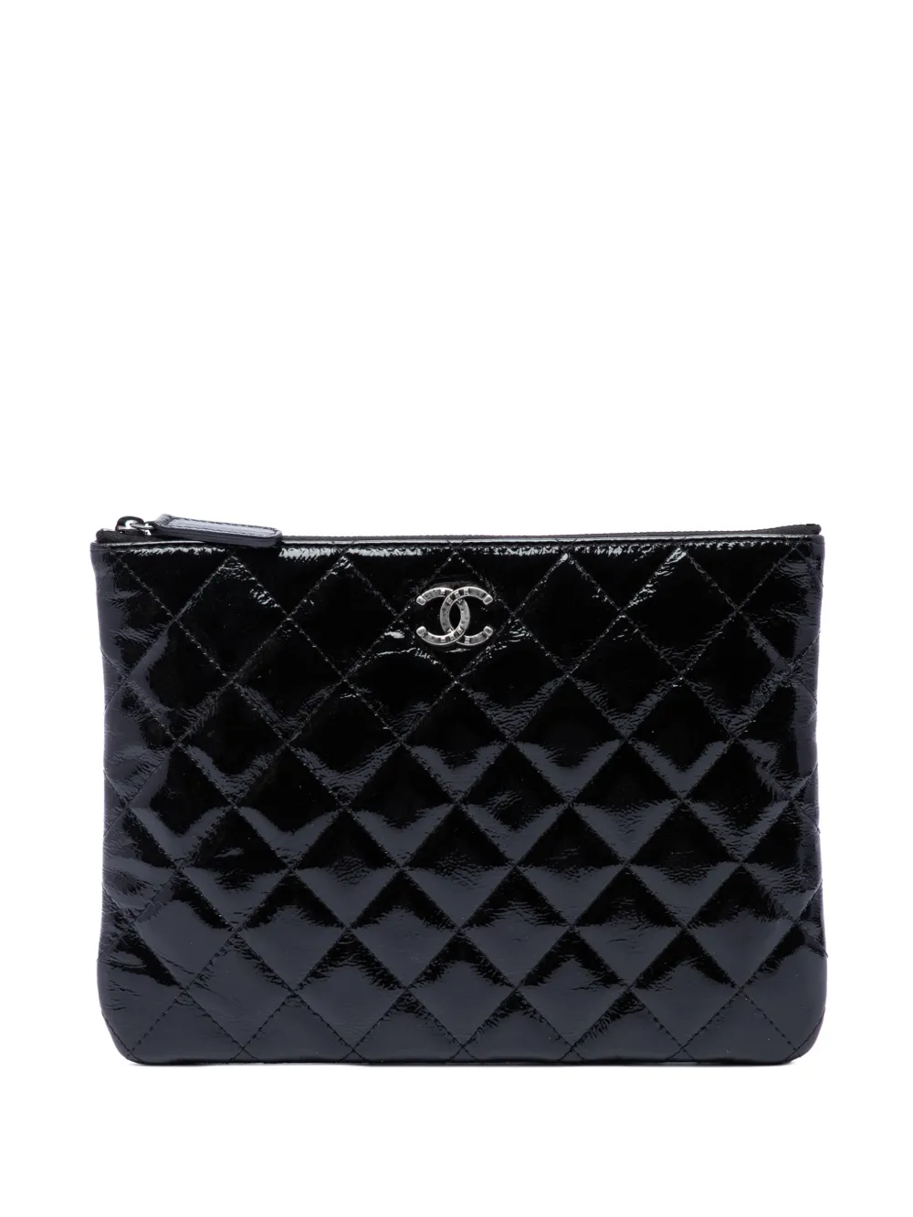 CHANEL Pre-Owned 2014 Small Quilted Crinkled Patent O Case clutch bag - Black