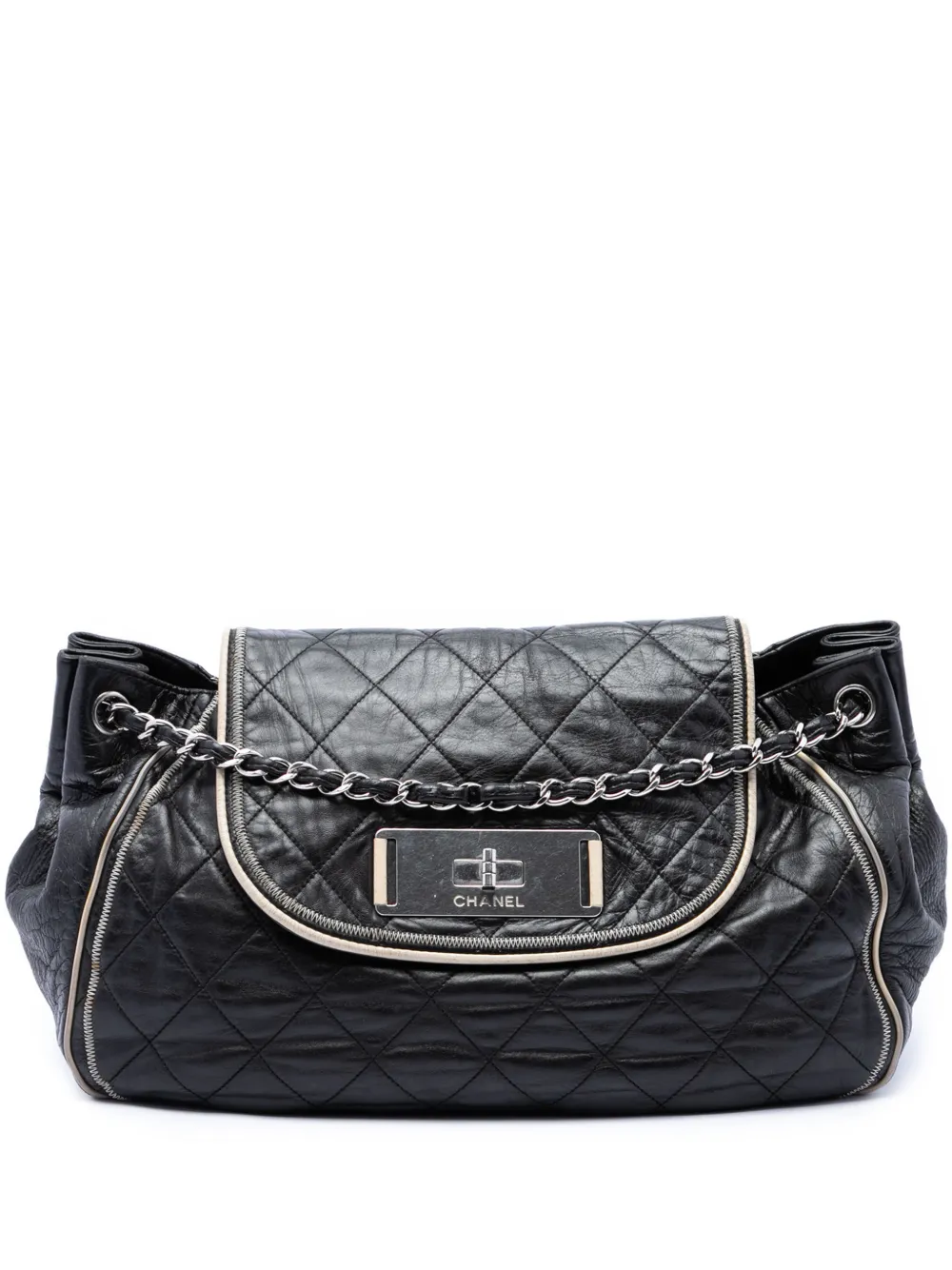 CHANEL Pre-Owned 2008-2009 Quilted Lambskin East West Mademoiselle Accordion Flap shoulder bag - Black