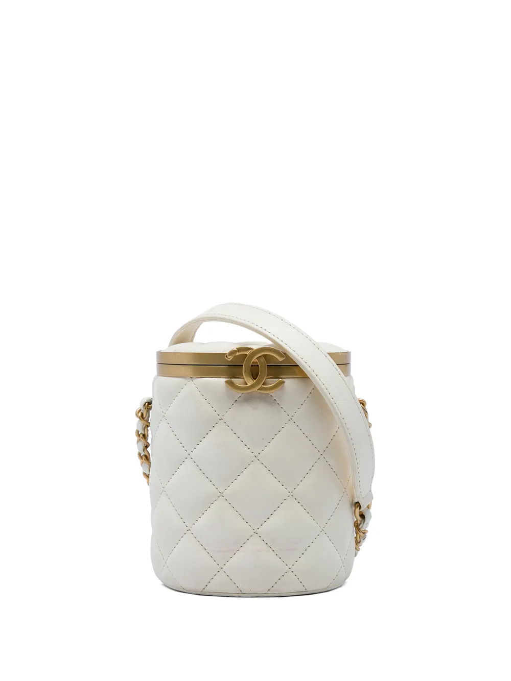 CHANEL Pre-Owned 2021-2026 Mini Quilted Lambskin Crown Box Bag crossbody bag - White