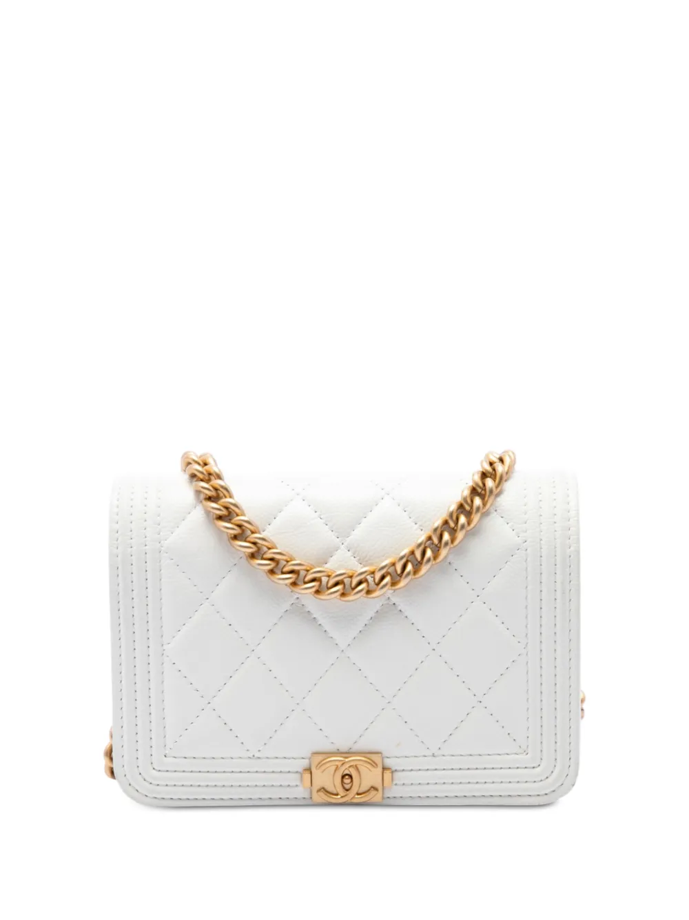 CHANEL Pre-Owned 2021-2026 Mini Quilted Caviar Boy Wallet On Chain crossbody bag - Weiß