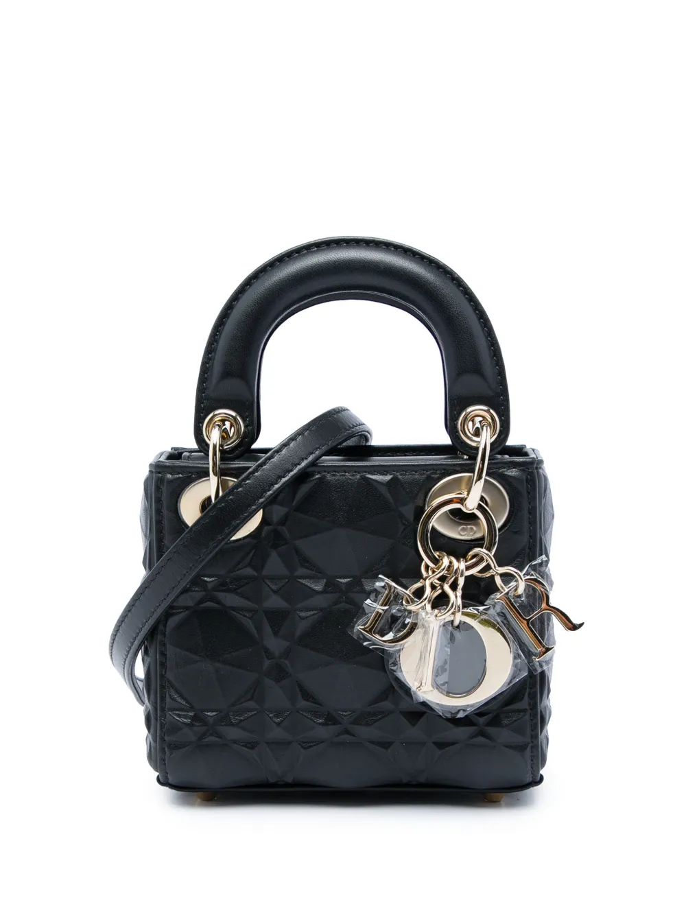 Christian Dior Pre-Owned 2022 Micro Calfskin Cannage Diamond Lady Dior satchel - Black