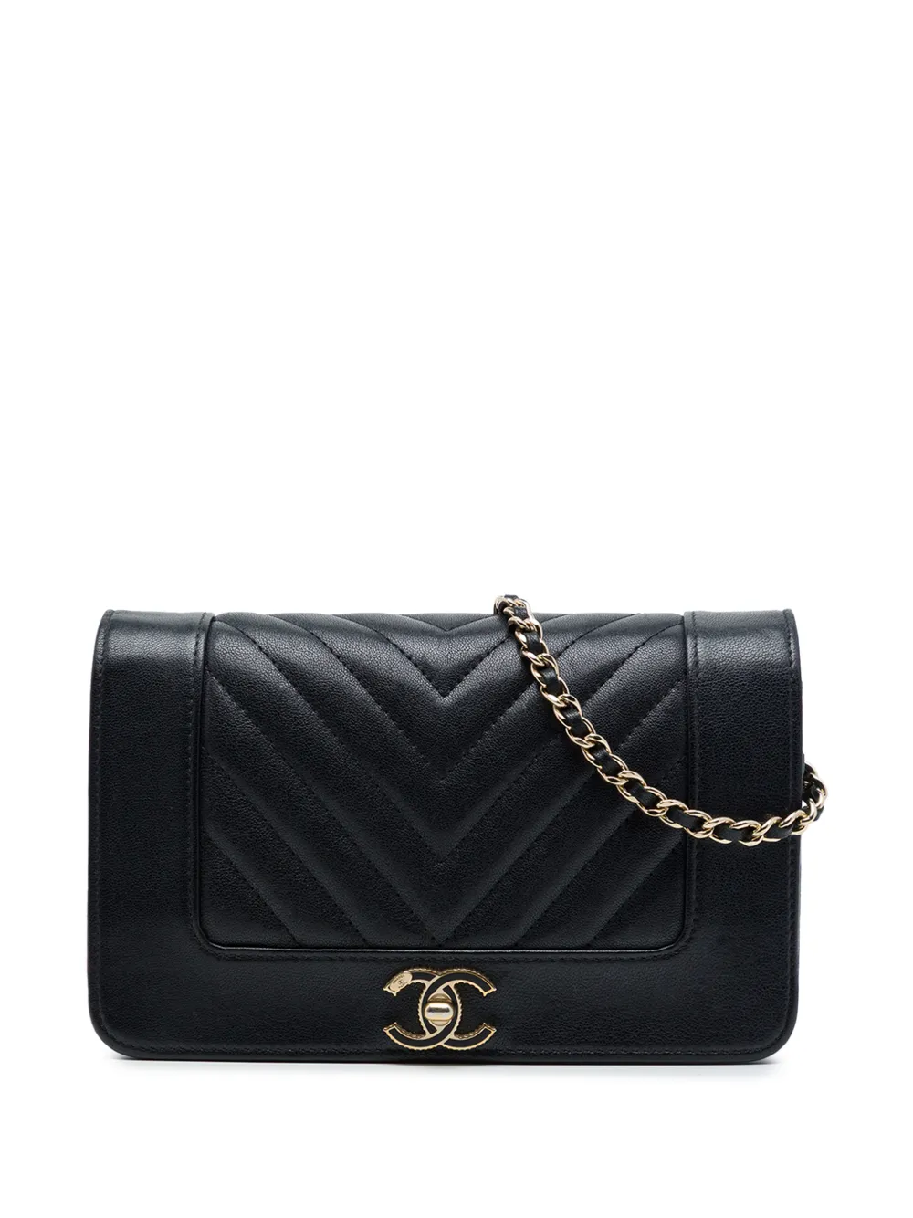 CHANEL Pre-Owned 2017-2018 Chevron Sheepskin Mademoiselle Vintage Wallet on Chain crossbody bag - Black