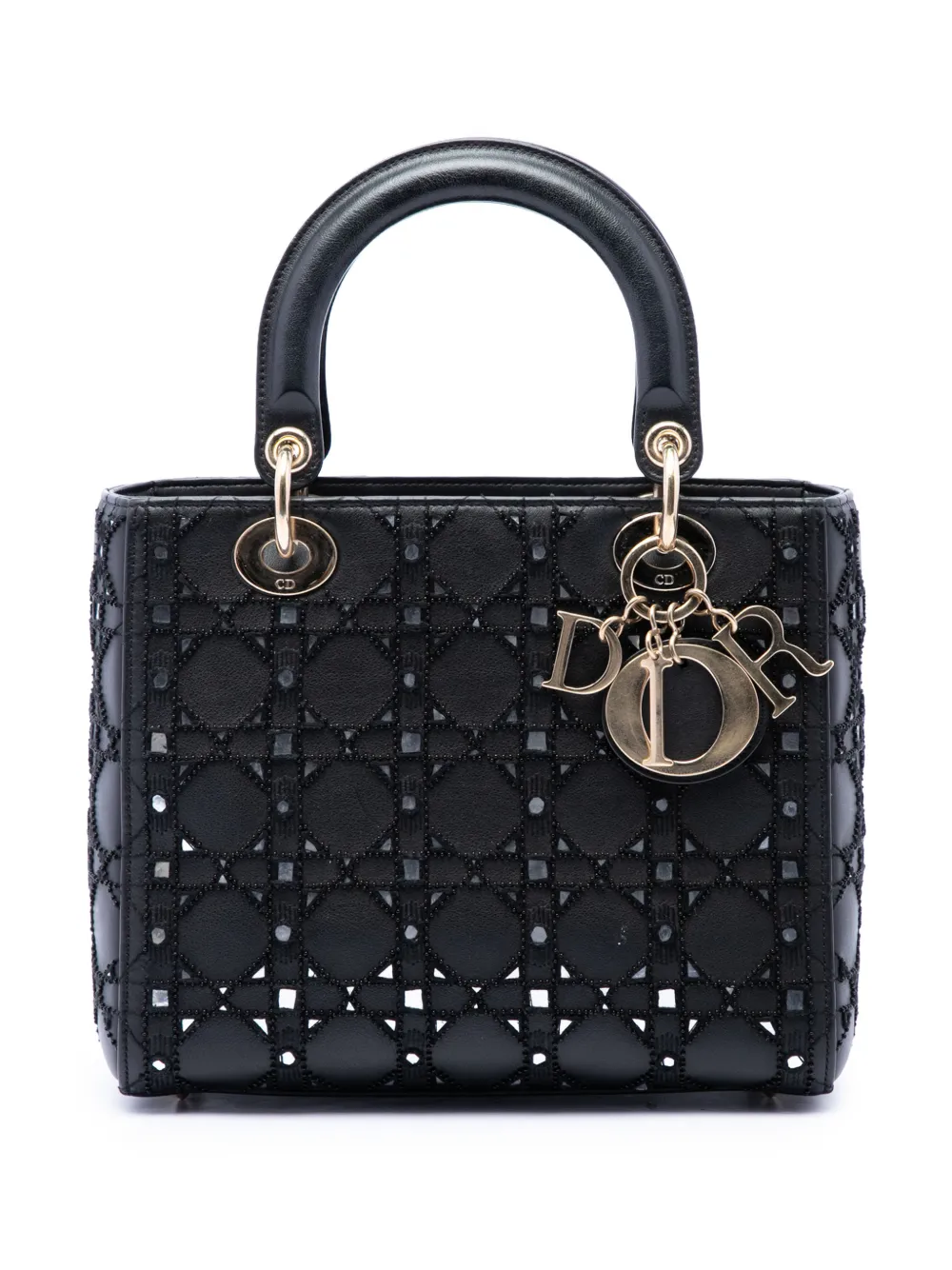 Christian Dior Pre-Owned 2020 Medium Calfskin Cannage Bead and Strass Embellished Lady Dior satchel - Schwarz