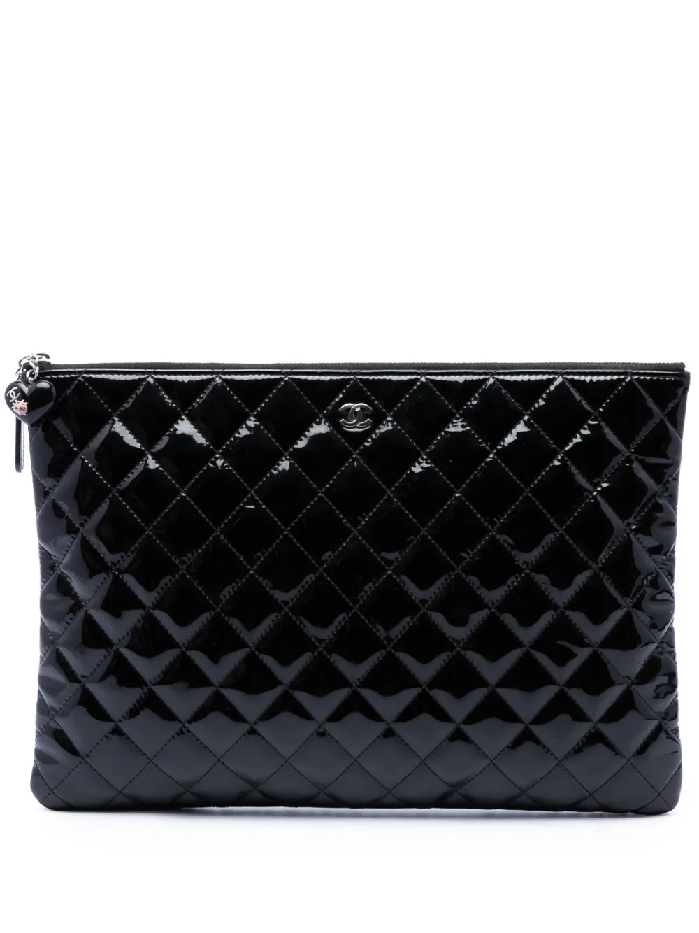 CHANEL Pre-Owned 2014-2015 Large Quilted Patent O Case clutch bag - Black