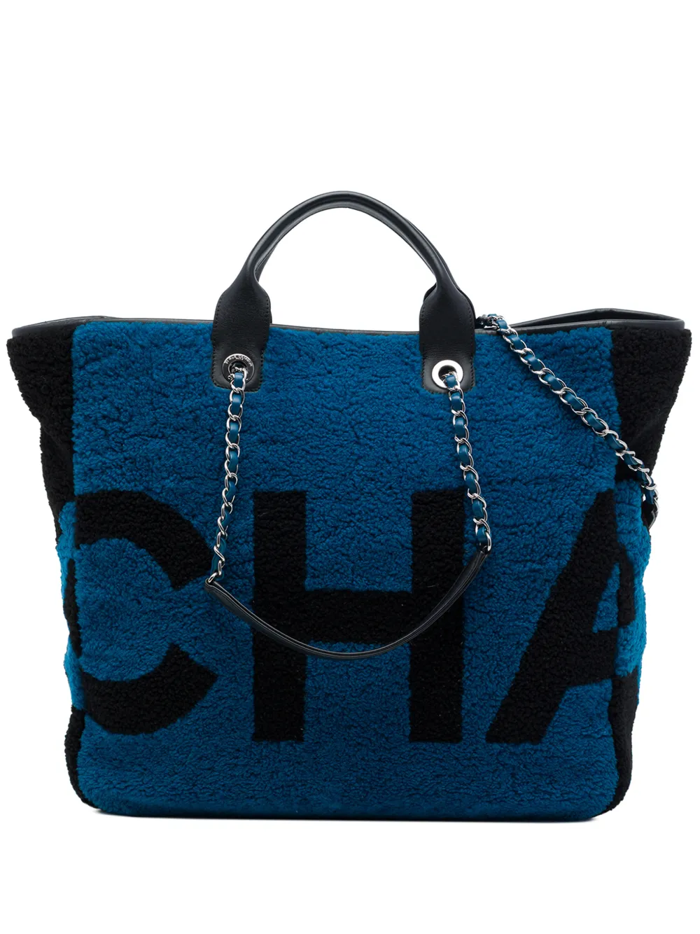 CHANEL Pre-Owned 2018-2019 Medium Shearling and Calfskin Deauville Shopping Tote satchel - Blau