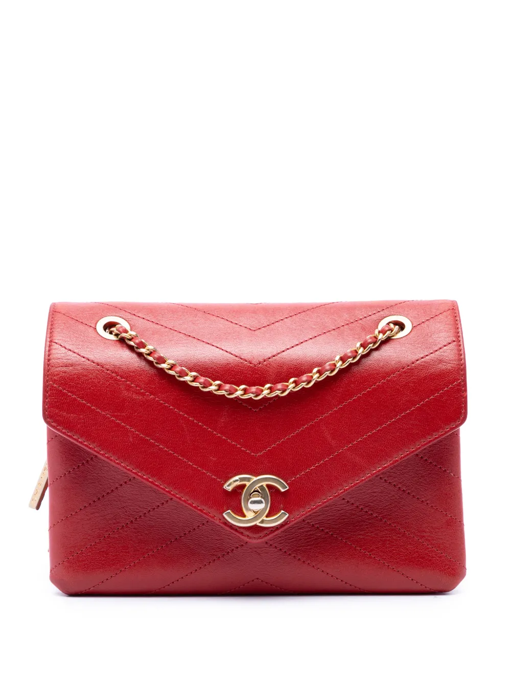 CHANEL Pre-Owned 2018 Small Chevron Lambskin Stitched Envelope Flap shoulder bag - Rot