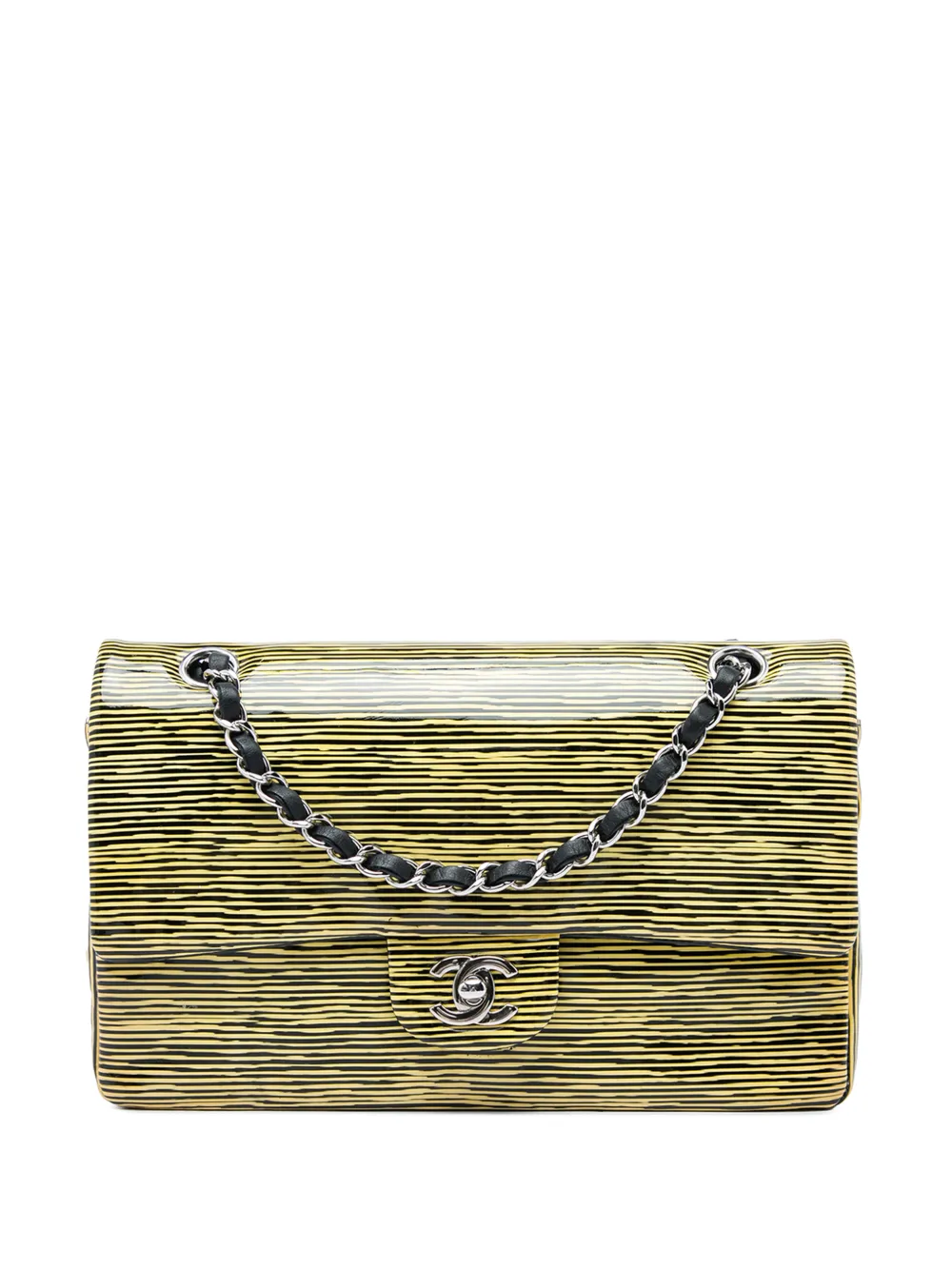 CHANEL Pre-Owned 2014 Medium Classic Patent Striped Double Flap shoulder bag - Gelb