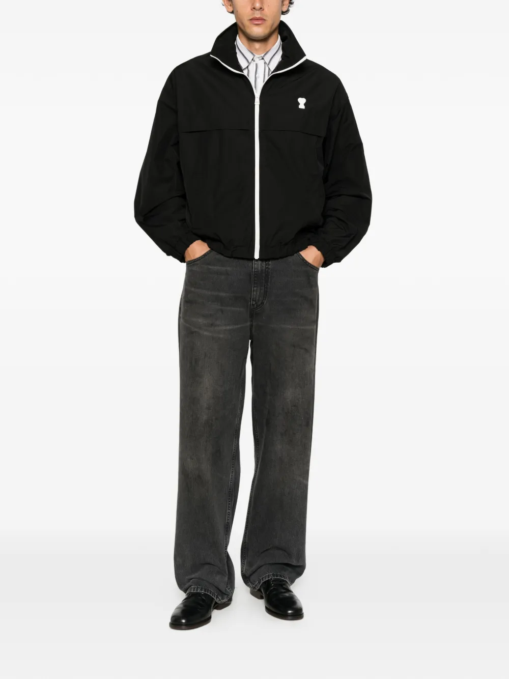 AMI Paris Ami de Coeur logo-patch jacket Zwart