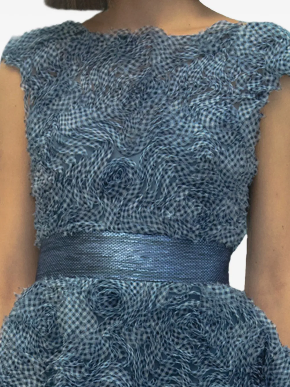 Gemy Maalouf Jurk met ginghamruit en bloemapplicatie Blauw