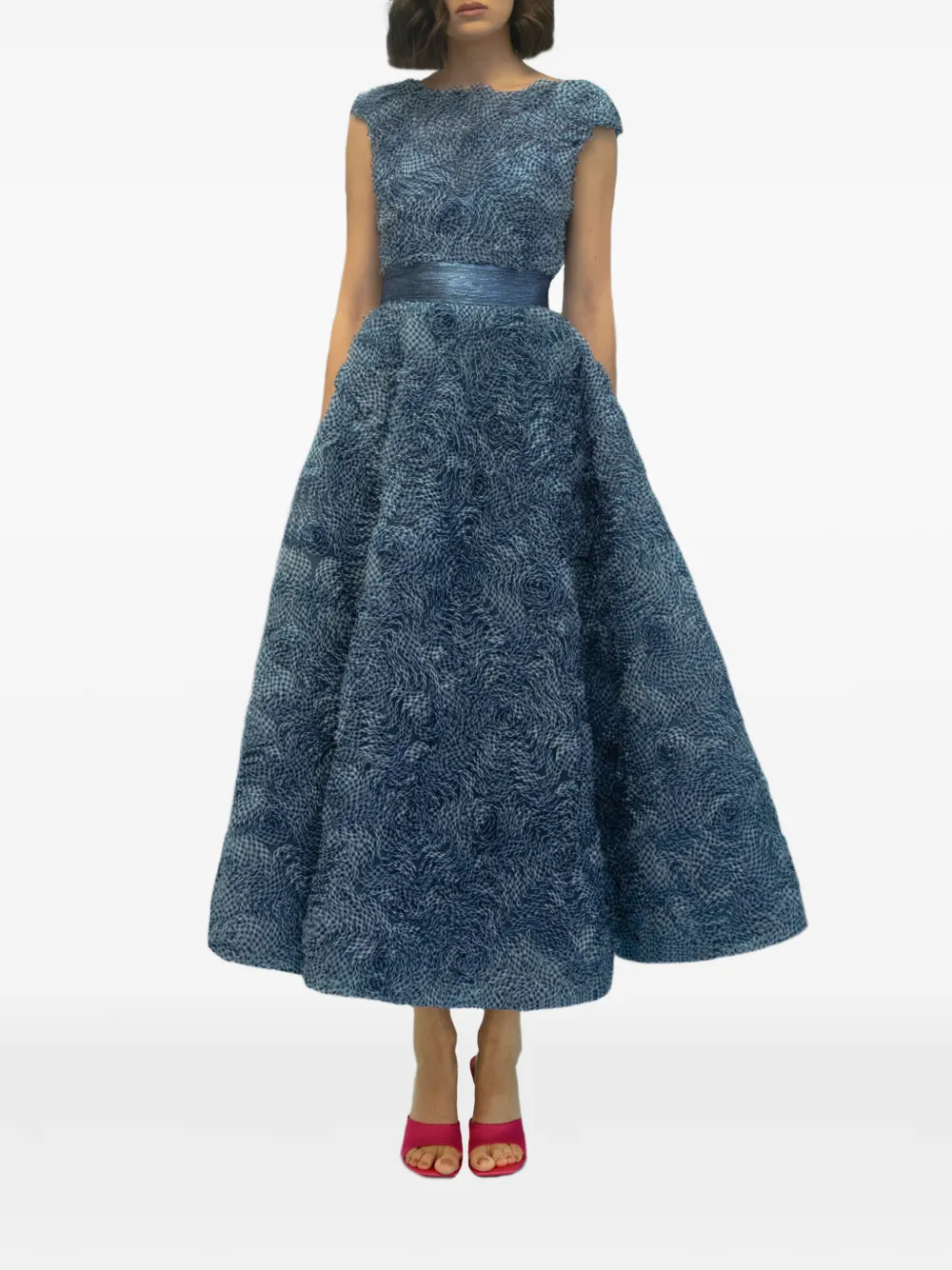 Gemy Maalouf Jurk met ginghamruit en bloemapplicatie Blauw