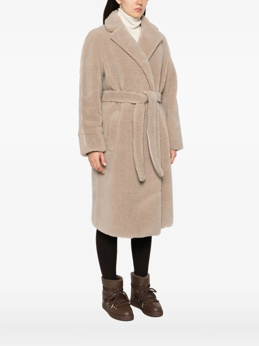 Fusalp belted faux-shearling coat Beige