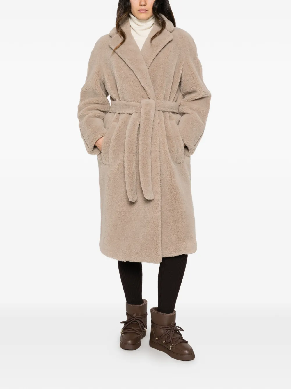 Fusalp belted faux-shearling coat Beige