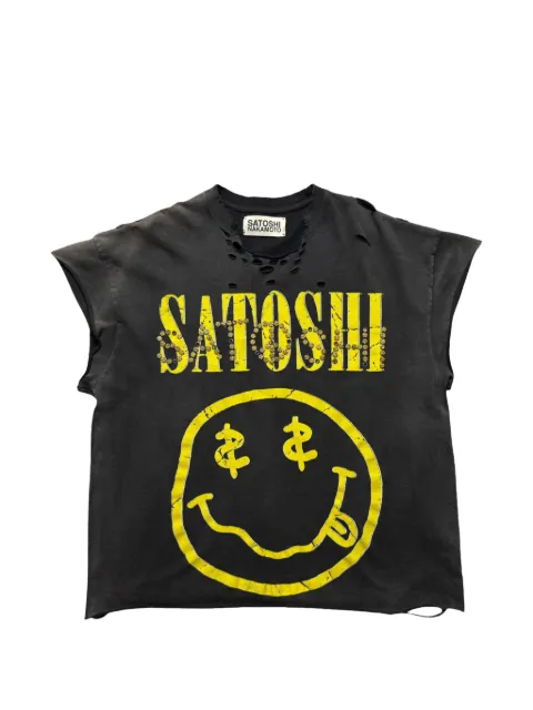 SATOSHI NAKAMOTO graphic-print distressed T-shirt