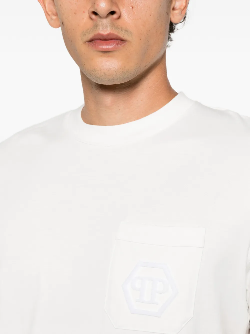 Philipp Plein logo-patch chest-pocket T-shirt Wit
