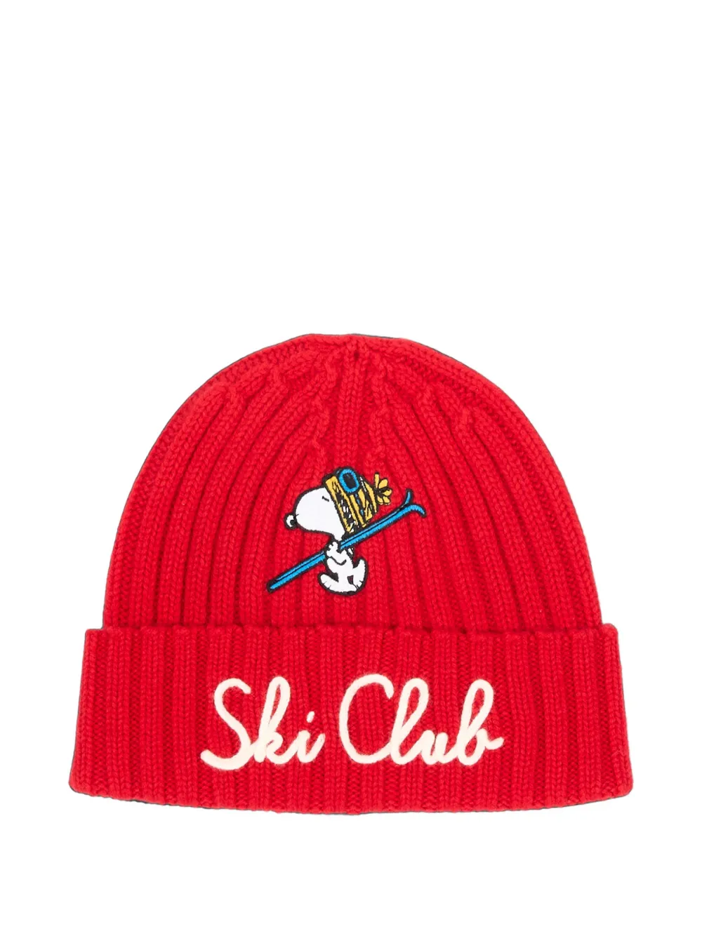 MC2 Saint Barth Kids snoopy-embroidered cable-knit beanie hat Rood