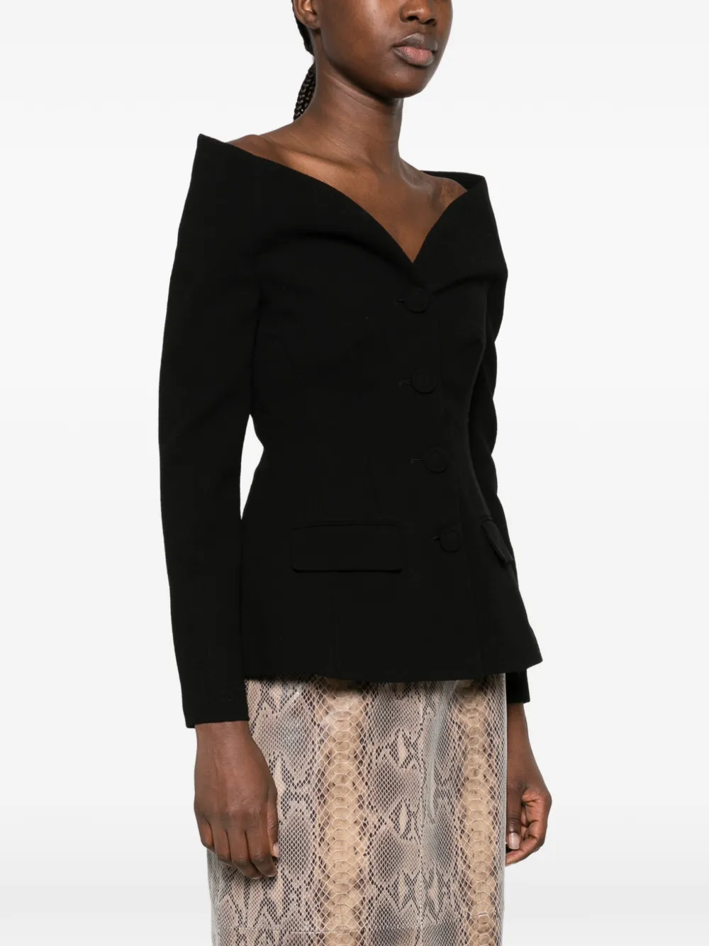 Self-Portrait off-shoulder button-up jacket Zwart
