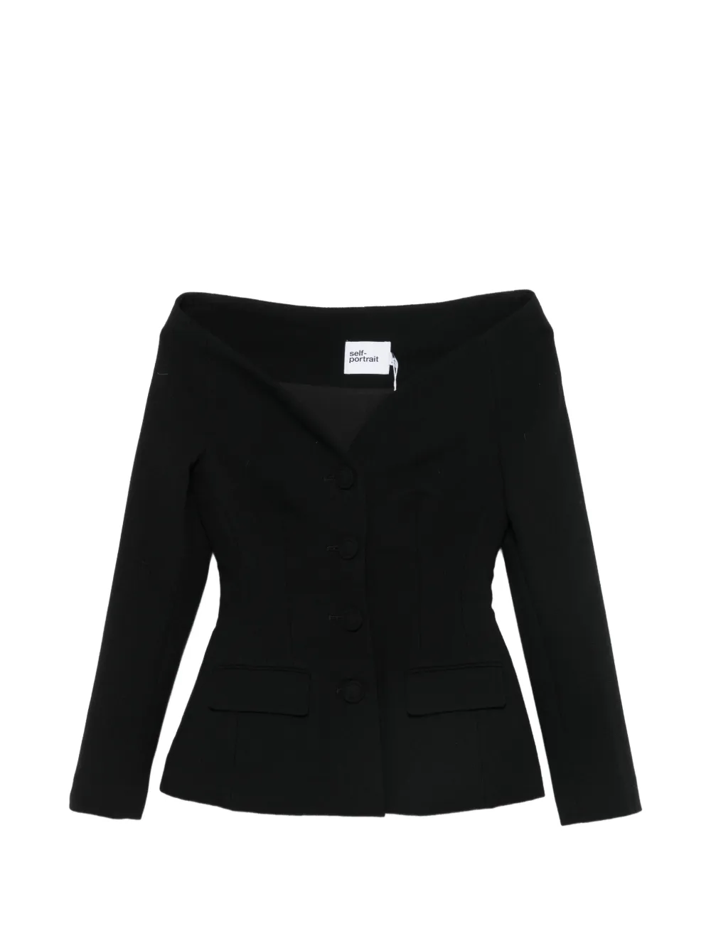 Self-Portrait off-shoulder button-up jacket - Schwarz