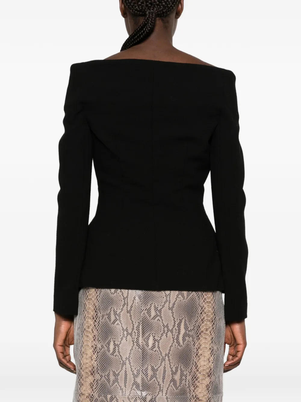 Self-Portrait off-shoulder button-up jacket Zwart