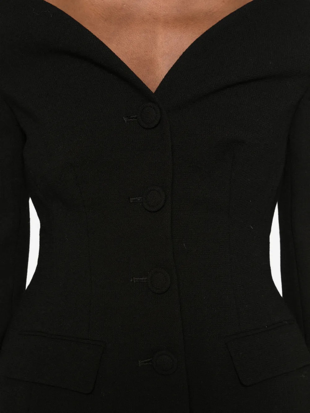 Self-Portrait off-shoulder button-up jacket Zwart