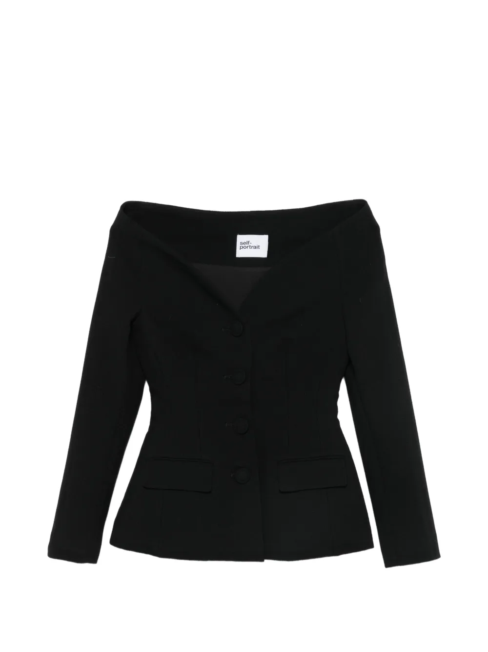 Self-Portrait off-shoulder button-up jacket Zwart