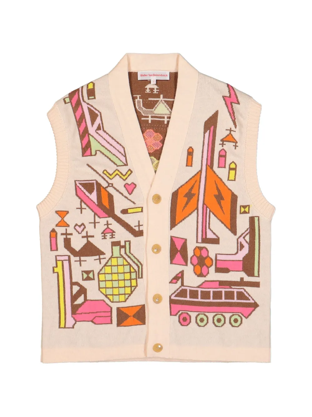 Walter Van Beirendonck Stop War patterned-intarsia vest - Toni neutri