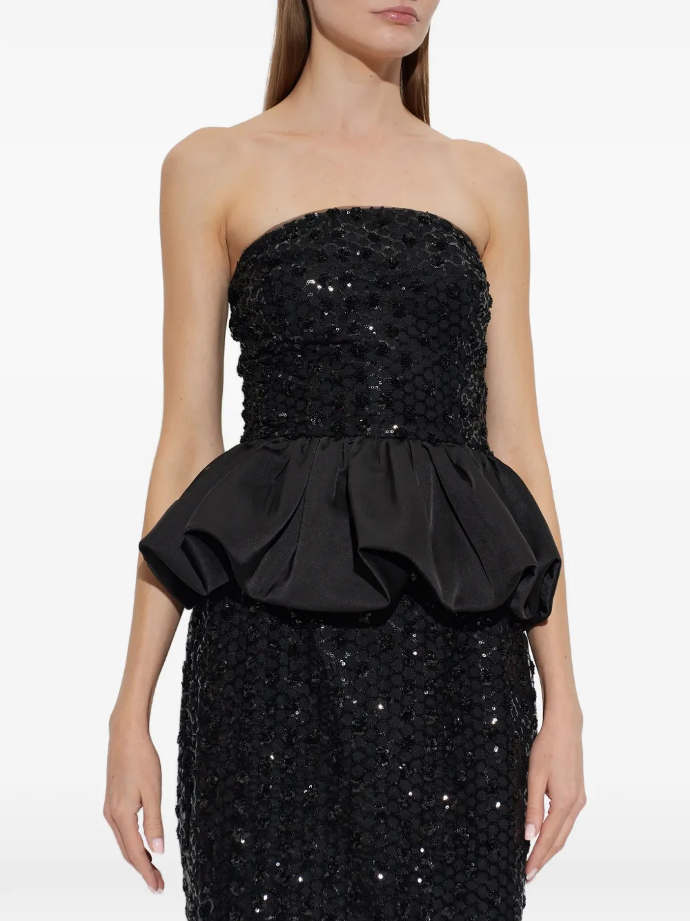 ROTATE BIRGER CHRISTENSEN sequin-embellished peplum top Zwart